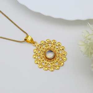 Hot Selling Moonstone Pendant Ethnic Brass Necklace For Women 18k Gold Plated Tribal Floral Mandala Charm Wholesale/OEM/ODM - Product Image 2