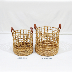 Juego de Cestas de Almacenamiento de Jacinto de Agua Tejido Artex Dong Thap con Asas de Cuero PU (2 piezas) - Product Image 2