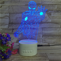Haut-parleur 3D à bluetooth, avec effet d'illusion, lampe de Table, vente en gros, acrylique, led, base noire, spiderman, dents bleues, veilleuse
