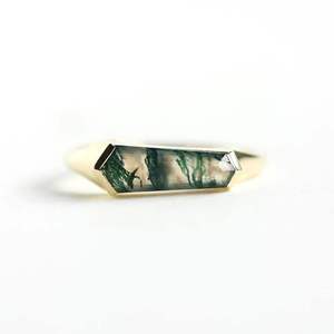 Anillo sencillo de ágata musgosa para mujeres y niñas, joyería de declaración única con piedras preciosas de corte princesa blancas naturales tratadas térmicamente - Product Image 5