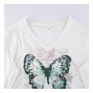 Bangladesh fabricant exportation 100% coton simple Jersey à manches longues décontracté imprimé hiver T-Shirt femmes grande taille écologique - Product Image 2