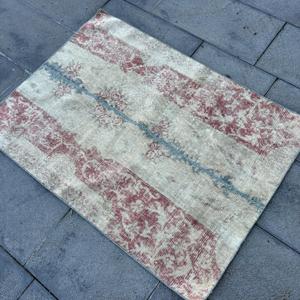Tapis turc, tapis vintage 2,8x3,8 pieds, tapis en laine patchwork rouge et bleu - Product Image 4