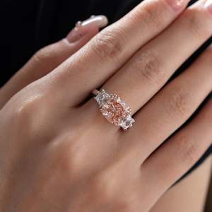 3.00CT Cushion Fancy Vivid <b>Pink</b> Colour Lab Grown IGI Certified Diamond Three Stone Ring for women - Product Image 6