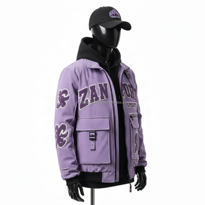 Chaqueta Softshell Premium para Hombre, Tejido de Poliéster y Elastano, Color Morado y Negro, Estilo Panel, Logotipo Bordado Personalizado, Chaqueta Softshell para Hombre - Product Image 4