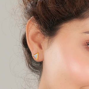 18K Gold Pyramid Stud <b>Earrings</b> for Women-Diamond <b>Moissanite</b> or Pearl-Rose White or Yellow Gold-Geometric Engagement Jewelry - Product Image 2