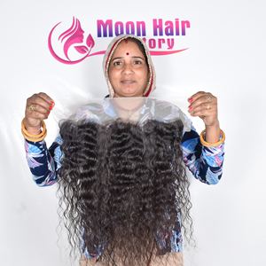 Cuticle aligned Indian Frontal Curly <b>Hair</b> wholesale natural Looking color <b>black</b> machine double weft deep human <b>hair</b> <b>extensions</b> - Product Image 2