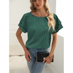 Chemisier imprimé à manches courtes et volants pour femme Jane's, haut décontracté à col rond avec imprimé graphique, coupe classique, modèle 33536 - Product Image 3
