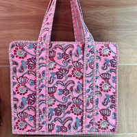 Tas Selempang Wanita Katun India Motif Bunga Cetak Tangan Vintage, Lapisan Kanvas, Penutup Ritsleting, Cocok untuk Musim Semi/Musim Panas/Musim Dingin