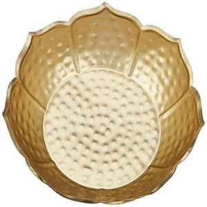 Decoraciones navideñas y de Diwali Portavelas de metal grande con forma de cuenco dorado con diseño martillado Portavelas Urli - Product Image 5