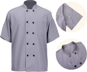 เสื้อเชฟแขนสั้นสีเทายูนิเซ็กซ์ผ้าฝ้ายระบายอากาศได้ชุดทำงานแฟชั่น - Product Image 3