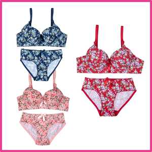 Lot de 3 soutiens-gorge et slips rembourrés floraux (rose rouge bleu) - Product Image 4