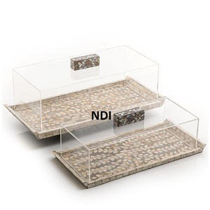 Multi Purpose <b>Cake</b> <b>Stand</b> With Mother Of Pearl Designer Wooden <b>Cake</b> <b>Stand</b> With <b>Glass</b> Dome For Birthday Party Celebration - Product Image 3
