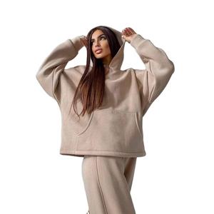 Conjunto de 2 piezas informal de trabajo para mujer de talla grande personalizado pantalones de chándal con capucha bordados colección de otoño tela de algodón - Product Image 5