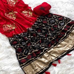 ผ้าจอร์เจียที่สวยงามพร้อมเลื่อมสำหรับผู้หญิงส่าหรีทำงานแฟชั่นจากอินเดีย - Product Image 1