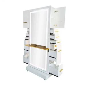 Espejo de Salón Profesional y Duradero de Doble Cara con Marco Dorado de HDF y Luces LED para Peluquerías y Centros Comerciales, Diseño Moderno - Product Image 1