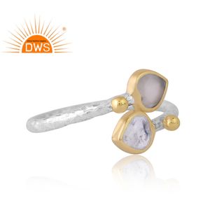 Dernier modèle Bague ajustable en argent sterling fin avec pierre de lune blanche et pierre de lune arc-en-ciel Fabricant de bijoux personnalisé - Product Image 3