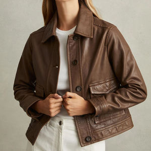 Chaqueta de Cuero Genuino para Mujer, Corta, Ropa Femenina de Alta Calidad, Nueva Moda 2025, Servicio OEM - Product Image 5