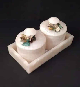 Juego de 2 Frascos de Resina de Lujo con Tapa y Bandeja para Decoración Moderna del Hogar, Adorno Elegante con Textura - Product Image 5