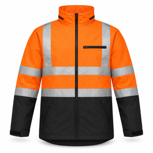Veste de sécurité haute visibilité réfléchissante, résistante à l'eau, orange et noire, en tissu Oxford, unisexe, vêtements de travail industriels, coques personnalisées en gros - Product Image 1