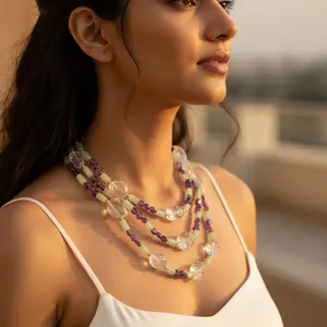 Collier multi-brins en améthyste et cristal de quartz pour femme - Product Image 3
