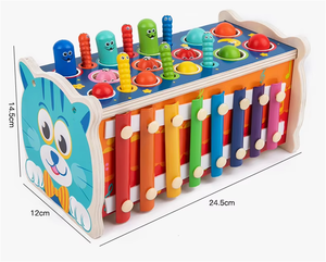 Marteau <span class=keywords><strong>Xylophone</strong></span> multifonction en bois drôle pour bébé Jeu de pêche pour enfants Améliorer les tout-petits Jouets de coordination œil-main - Product Image 6