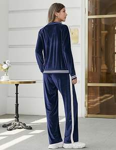 <b>Women's</b> <b>Velvet</b> Lounge Set-2-Piece Breathable 100% Polyester Tracksuit Zip-Up <b>Jacket</b> Sweatpants Cozy Outfit Pockets Relaxed Wear - Product Image 5