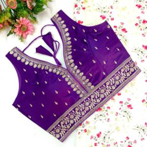 Blusa moderna con cuello en V para bodas Diseño tejido de moda Zari Thread Work Logotipo bordado/Patrón Adornado Patchwork - Product Image 1