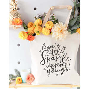 Cotton Canvas Tote Bag with Open Closure Solid Color Leave a Little Sparkle Wherever You Go Motto - Product Image 5