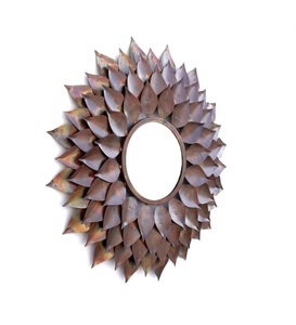 กระจกตกแต่งติดผนังทรงกลมกรอบใบโลหะสีแบบโบราณที่ทันสมัยสำหรับตกแต่งห้องนอนและห้องนั่งเล่น - Product Image 2