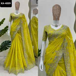 Sari en soie Tibby très attrayant avec des fils et des paillettes, pour les fêtes et les festivals, à bas prix et de bonne qualité - Product Image 2