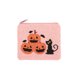 Beaded Halloween Pumpkin Wristlet With Witch Hat And Stars Pattern For Women Zipper Closure Fashion Coin Purse - Product Image 2