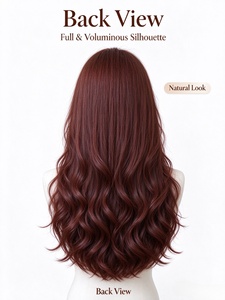 Peluca de Cabello Humano 100%, Color Castaño Rojizo, Ondas Largas en Capas, Estilo Liso a Ondulado, para Uso Diario - Product Image 3