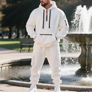 Ensemble de vêtements de sport décontractés en molleton imprimé écologique respirant pour homme, automne-hiver 2025, sweat-shirt et pantalon uni - Product Image 2