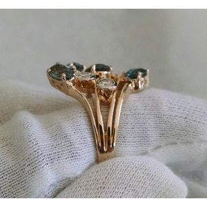 14k Gold London Blue Topaz Cluster <b>Ring</b> Trendy Princess Cut Inlay with Rhodium Plating Stylish Engagement <b>Ring</b> - Product Image 3