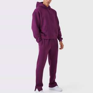 370g hiver broderie personnalisé Boxy Fit lourd polaire lavage à l'acide sweats à capuche Flare pantalons ensembles hommes recadrée - Product Image 1