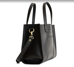 Sac fourre-tout minimaliste en cuir véritable noir, ouverture supérieure, pour usage quotidien, sac à main pour femme - Product Image 1