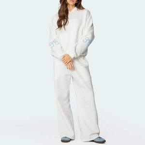 Conjunto de conjuntos sueltos Y2K de 2 piezas para mujer, jersey con capucha de manga larga con estampado de lazo, sudaderas de cintura elástica + Pantalones, chándal - Product Image 5