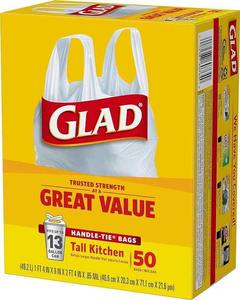 Glad Tall Kitchen Handle-Tie <b>Trash</b> <b>Bags</b> - 13 Gallon White <b>Trash</b> <b>Bag</b> - 50 Count - Product Image 6