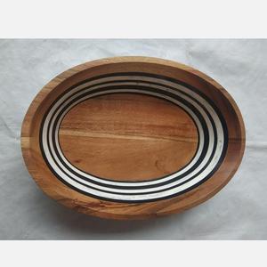Bol de service en bois d'acacia à joint en résine noir et blanc ensemble de vaisselle bol à salade en résine blanche noire vaisselle bols d'ustensiles de cuisine - Product Image 1