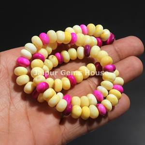 ลูกปัดโอปอลสีชมพูเข้มสีเหลืองสวยงามรูปทรงกลมขนาด7-9มม. สายอัญมณีโอปอลเกรด AAA สำหรับทำเครื่องประดับ - Product Image 4