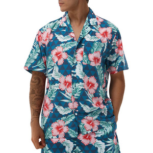 Custom Blue Lapel Slim Fit <b>Hawaiian</b> Print Summer Casual Men's Youth <b>Shirt</b> - Product Image 2