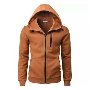 Mens brown zip up hoodie casual <b>fleece</b> <b>jacket</b> stylish hooded sweatshirt with pockets soft comfortable warm everyday - Product Image 1