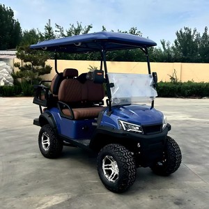 Voiturette de golf électrique bleue 4 places avec toit et pare-brise, véhicule utilitaire tout-terrain - Product Image 1