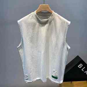 เสื้อกล้ามสำหรับผู้ชายฤดูร้อนเสื้อคอกลมมีรอยขาดเสื้อยืดกีฬาลำลองแฟชั่นระบายอากาศได้ดีสำหรับสวมใส่บนถนนทุกวัน - Product Image 6