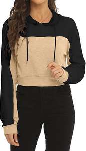 Women's Casual Long Sleeve Cropped Hoodie Color Blocked <b>Top</b> Sweatshirt Pullover <b>Crop</b> Hoodie - Product Image 2