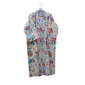 Peignoir de haute qualité en coton imprimé en bloc, design kimono, ceinture à nouer, manches longues, robe de chambre, vêtements de détente, spa, vêtements pour femmes - Product Image 5