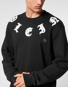 Hombres de alta calidad cuello redondo negro Material suave algodón 3D Puff bordado lujo calle desgaste moda sudadera - Product Image 5