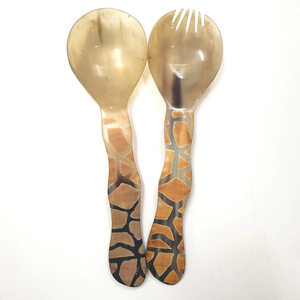 ชุดช้อนตักสลัดควายเขาควายดีไซน์ไม่เหมือนใครชุดเสิร์ฟสลัดเขาควายสำหรับงานเลี้ยง - Product Image 4