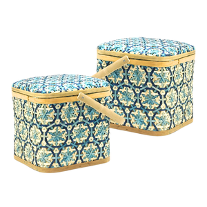 PANIERS DE STOCKAGE EN BAMBOU faits à la main vietnamiens Panier de rangement pour fruits avec solution de rangement à motif de fleurs colorées - Product Image 1