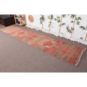 Vintage 9x12 <b>Red</b> Beige <b>Wool</b> Rug Large Area 10mm Thick Latex Backing Rectangular Patchwork for Entryway Abstract Hallway Design - Product Image 3